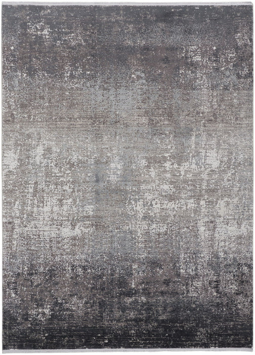 13' X 20' Abstract Power Loom Distressed Area Rug - Gray Black And Silver