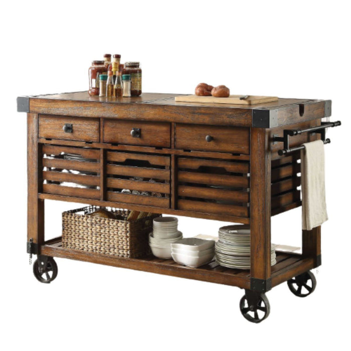 52" Rolling Kitchen Cart With Storage - Brown