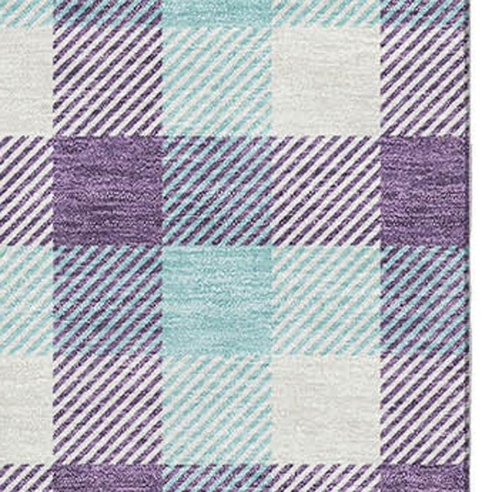 10' X 14' Plaid Washable Area Rug With UV Protection (682577) - Purple / Ivory / Blue