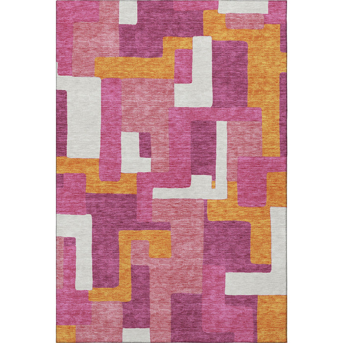 10' X 14' Geometric Washable Area Rug With UV Protection (675726) - Pink / Ivory / Orange