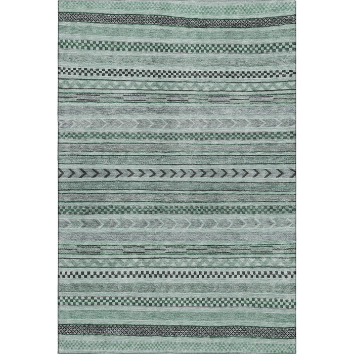 10' X 14' Striped Washable Area Rug With UV Protection (695210) - Teal / Gray