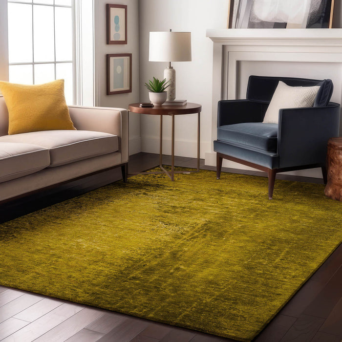 10' X 14' Abstract Washable Area Rug Polyester With UV Protection - Gold / Gray