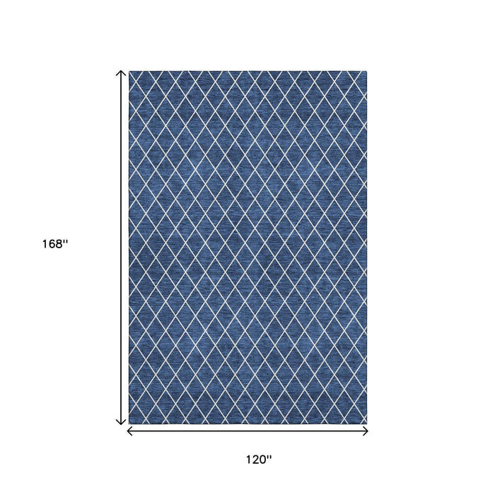 10' X 14' Geometric Washable Area Rug With UV Protection (674113) - Navy Blue / Ivory