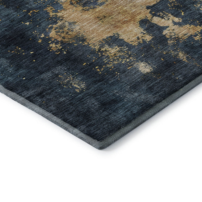 10' X 14' Abstract Washable Area Rug With UV Protection (683608) - Blue / Gold / Silver