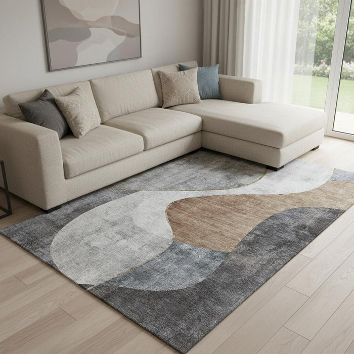 8' X 10' Abstract Washable Area Rug With UV Protection (653168) - Gray / Brown / Ivory