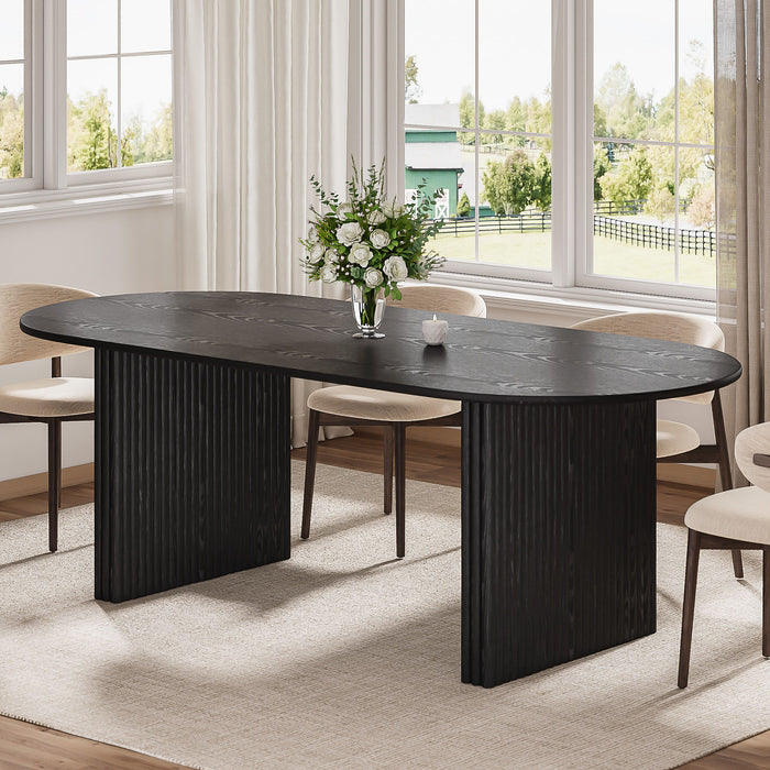 79" Solid Wood Mirrored Oval Dining Table - Black