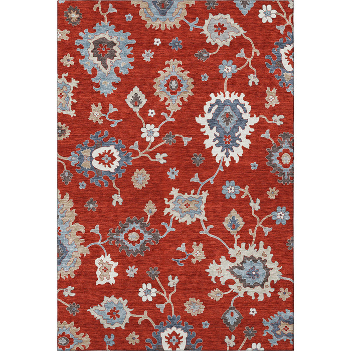 9' X 12' Floral Medallion Washable Area Rug With UV Protection - Red