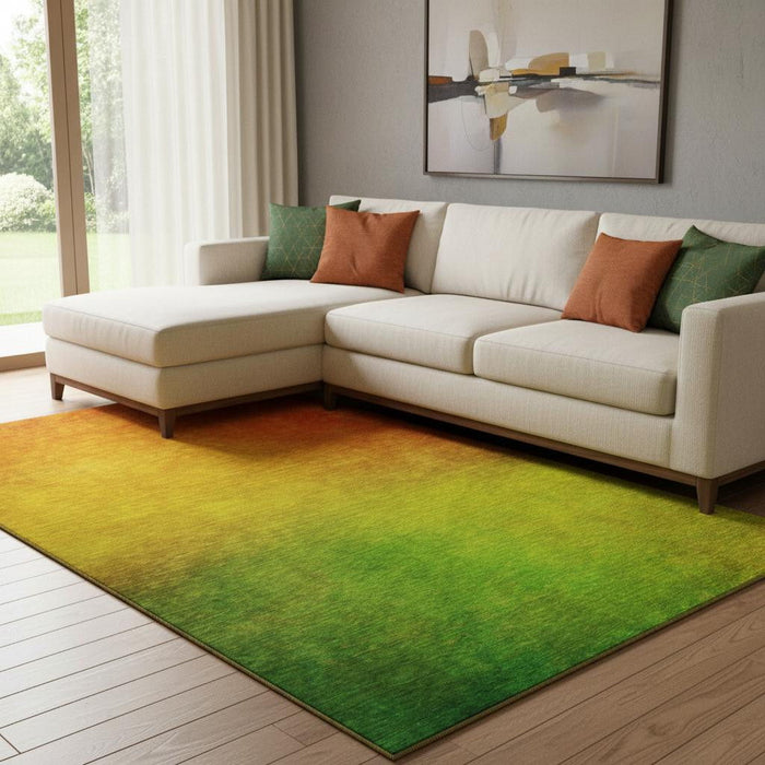 9' X 12' Ombre Washable Area Rug With UV Protection (650289) - Terra Cotta / Green