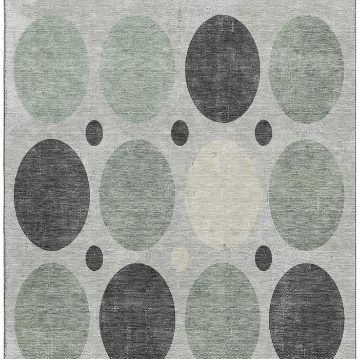 10' X 14' Geometric Washable Area Rug With UV Protection (709174) - Sage / Charcoal / Ivory