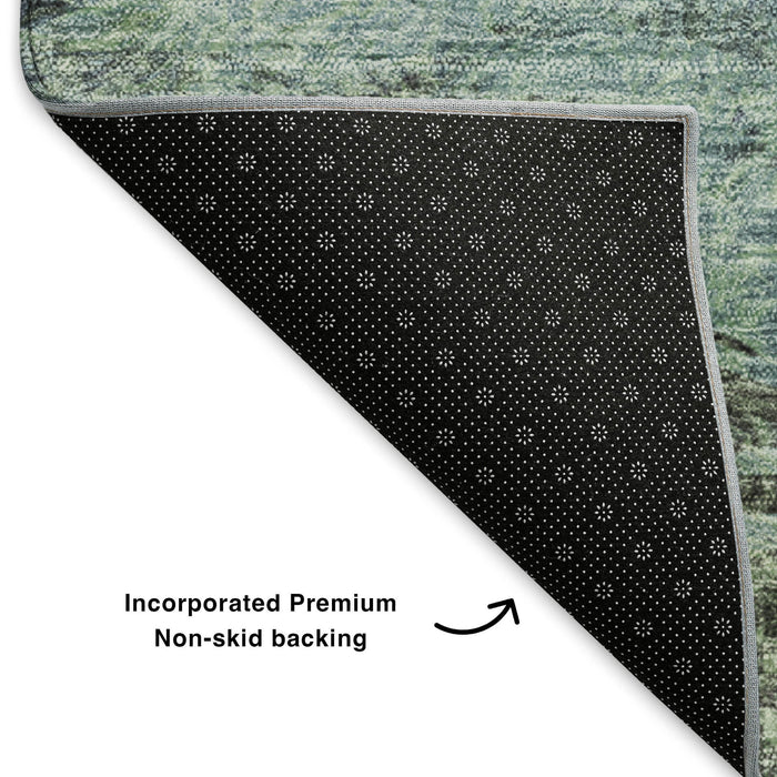 8' X 10' Abstract Washable Area Rug With UV Protection (650636) - Green / Brown / Ivory