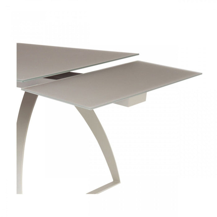 94" Glass And Metal Self-Storing Leaf Sled Base Dining Table - Gray