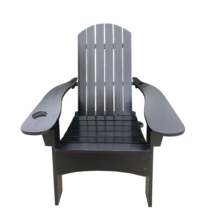 Giga outdoor wood Adirondack arm chair with built-in umbrella hole on the arm, perfect for outdoor or indoor relaxation.
