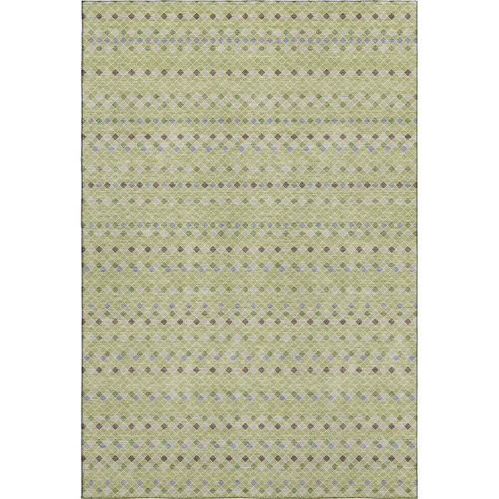 10' X 14' Striped Washable Area Rug With UV Protection (693510) - Artichoke Green / Gray / Silver