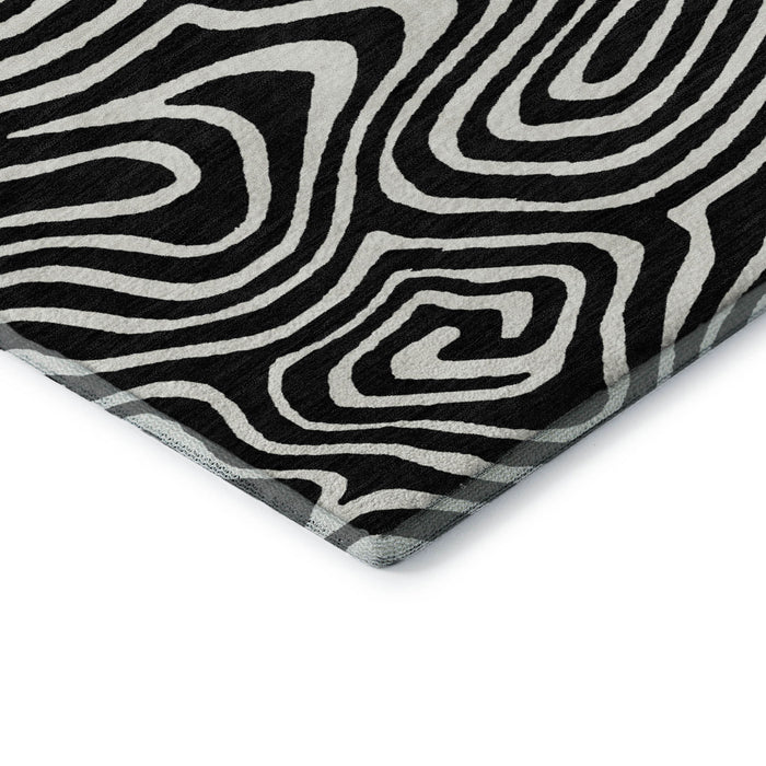 10' X 14' Abstract Washable Area Rug With UV Protection (680073) - Black / Ivory