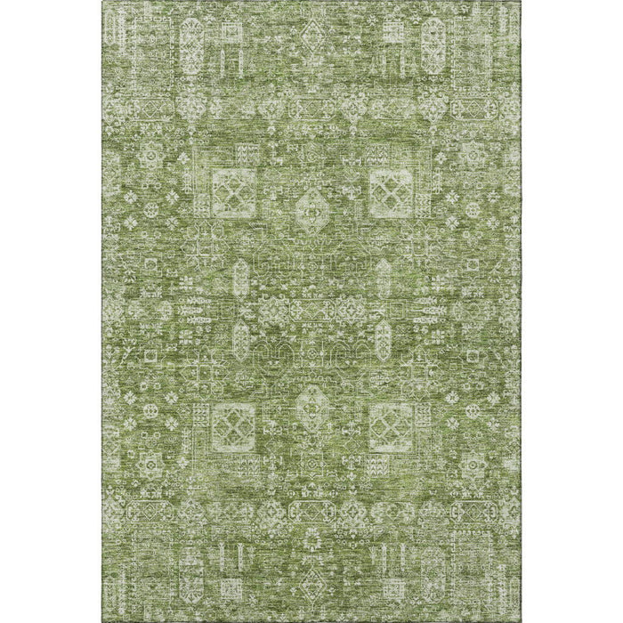 3' X 5' Floral Washable Area Rug With UV Protection (653345) - Artichoke Green / Ivory