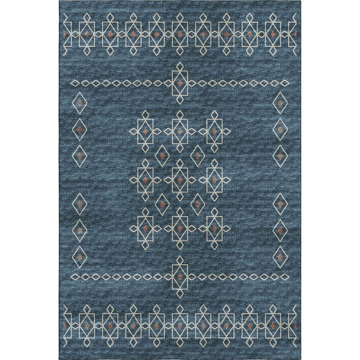 10' X 14' Tribal Washable Area Rug With UV Protection (644808) - Blue / Rust / Ivory