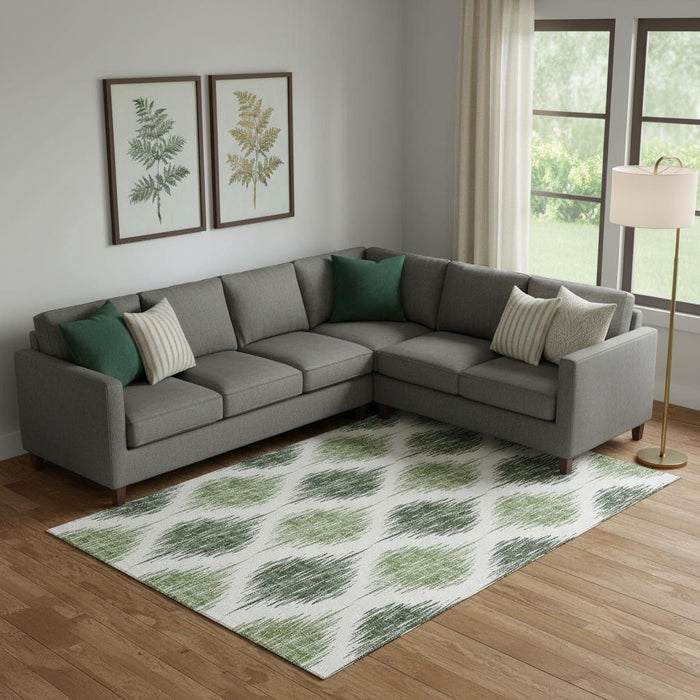 10' X 14' Washable Area Rug With UV Protection (667473) - Fern Green / Ivory