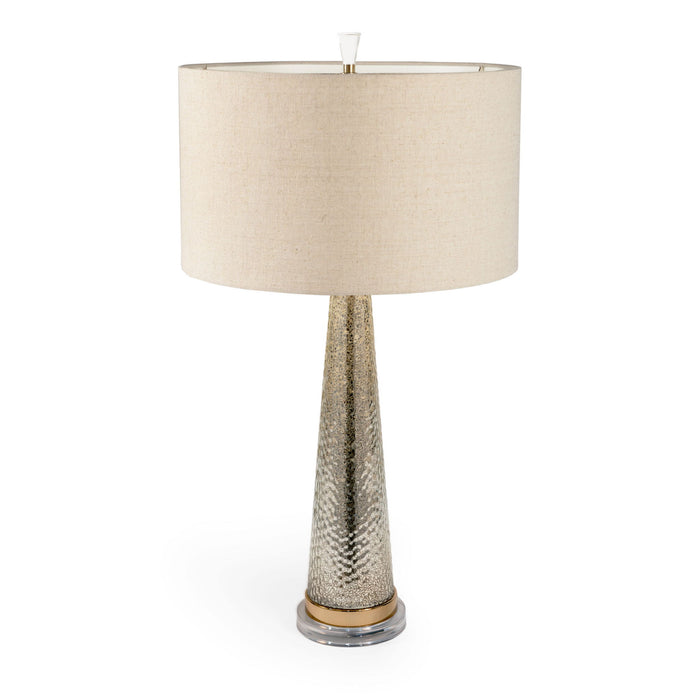 32" Metallic Glass LED Table Lamp With Drum Shade - Beige / Silver / Gold