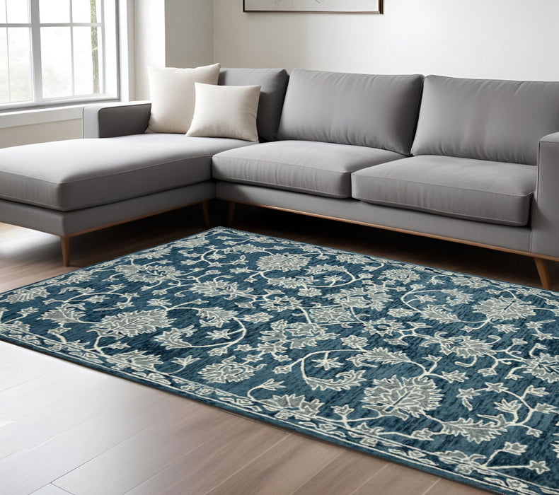 8' X 10' Wool Floral Medallion Hand Hooked Area Rug - Teal