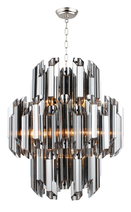 Unique Statement Nine Light Metal Beveled Glass Chandelier With Shades - Silver