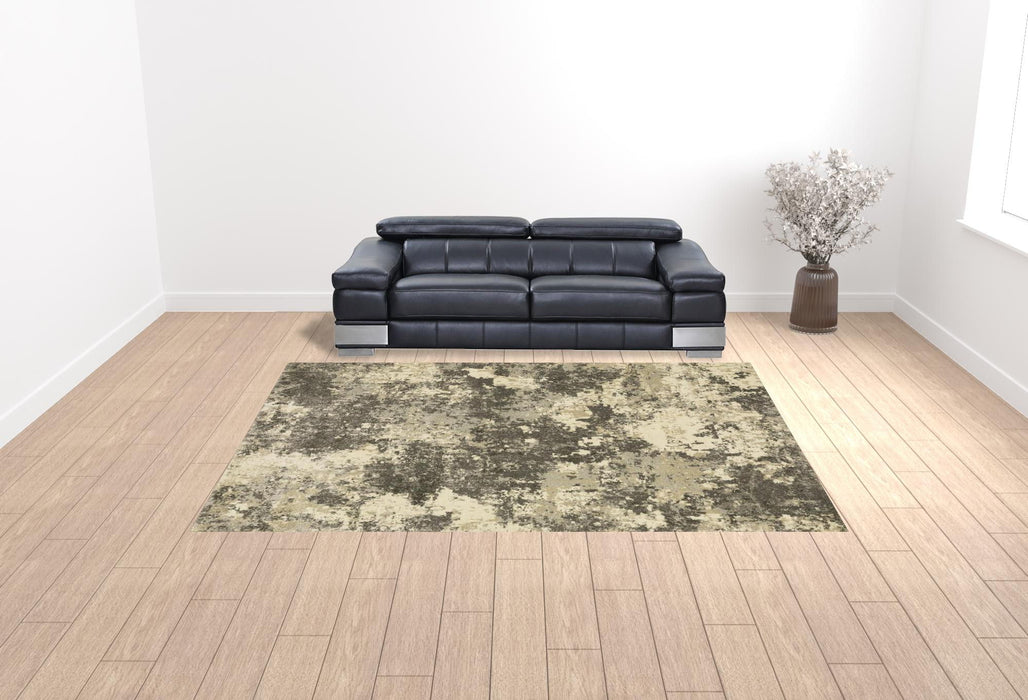 10' x 13' Abstract Power Loom Stain Resistant Area Rug - Charcoal Gray Beige And Tan