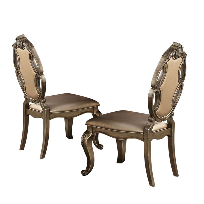 Tufted Upholstered Faux Leather And Solid Wood Dining Side Chairs (Set of 2) - Oak