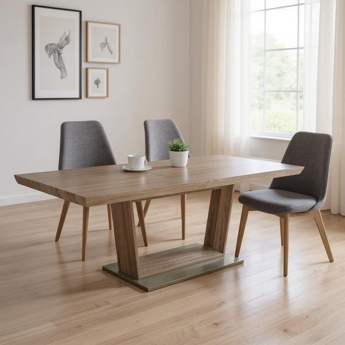71" Wood And Metal Self-Storing Leaf Pedestal Base Extendable Dining Table - Gray
