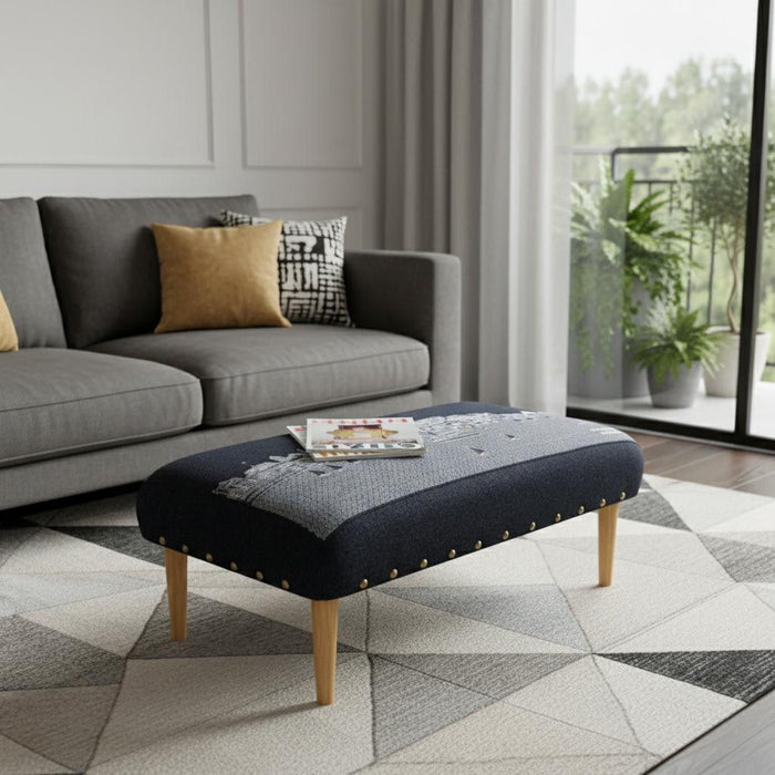 Wool 38" Ottoman - Gray / Brown