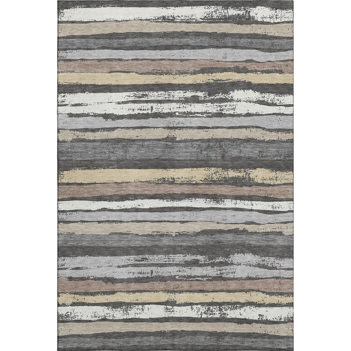10' X 14' Striped Washable Area Rug With UV Protection (679995) - Charcoal / Gray / Beige