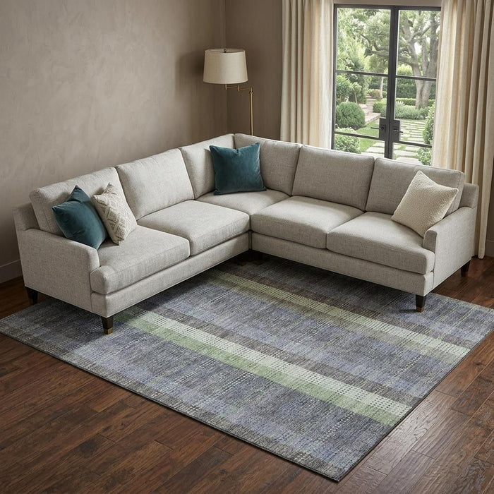 10' X 14' Plaid Washable Area Rug With UV Protection (676482) - Pewter / Gray / Green