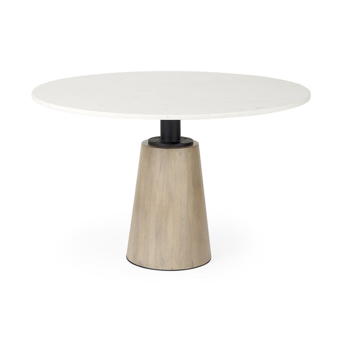 48" Rounded Marble Pedestal Base Dining Table - White / Natural