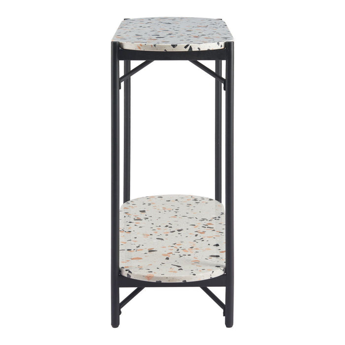 Faux Terrazzo Oval Console Table With Shelf - White / Black