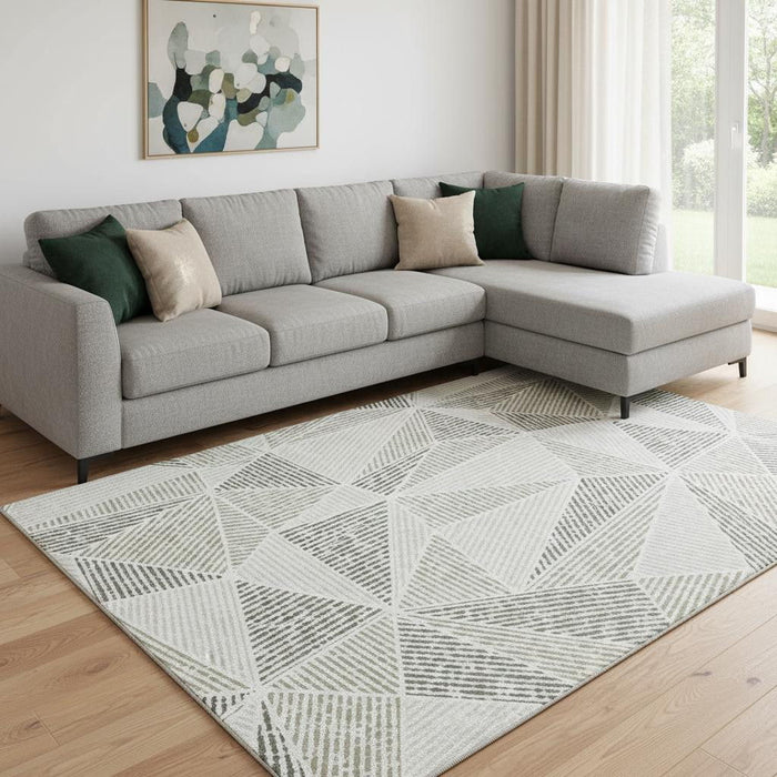 10' X 14' Geometric Washable Area Rug With UV Protection (651995) - Taupe / Silver