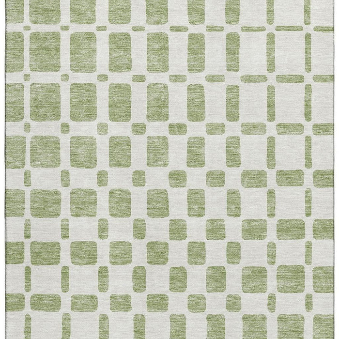 10' X 14' Geometric Washable Area Rug With UV Protection (669252) - Artichoke Green / Ivory