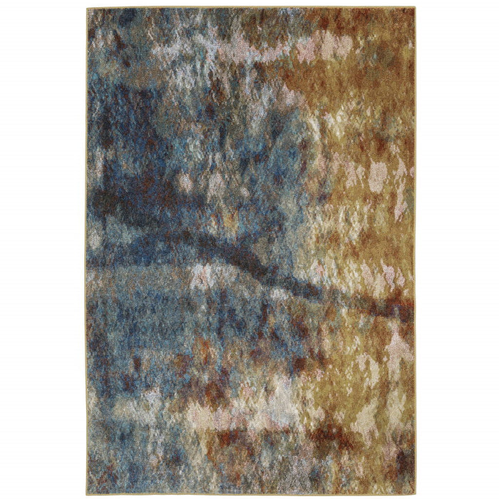 6' x 9' Abstract Power Loom Stain Resistant Area Rug - Blue Gold Teal Rust Gray And Beige