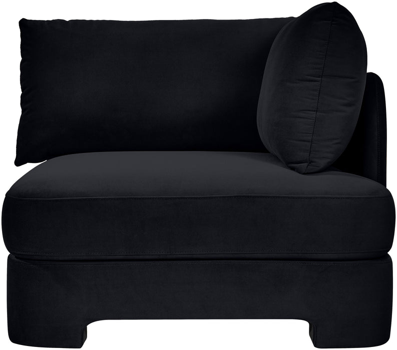 Meridian Furniture velvet upholstered stationary chair with plush fabric and modern design, suitable for living room or office space.