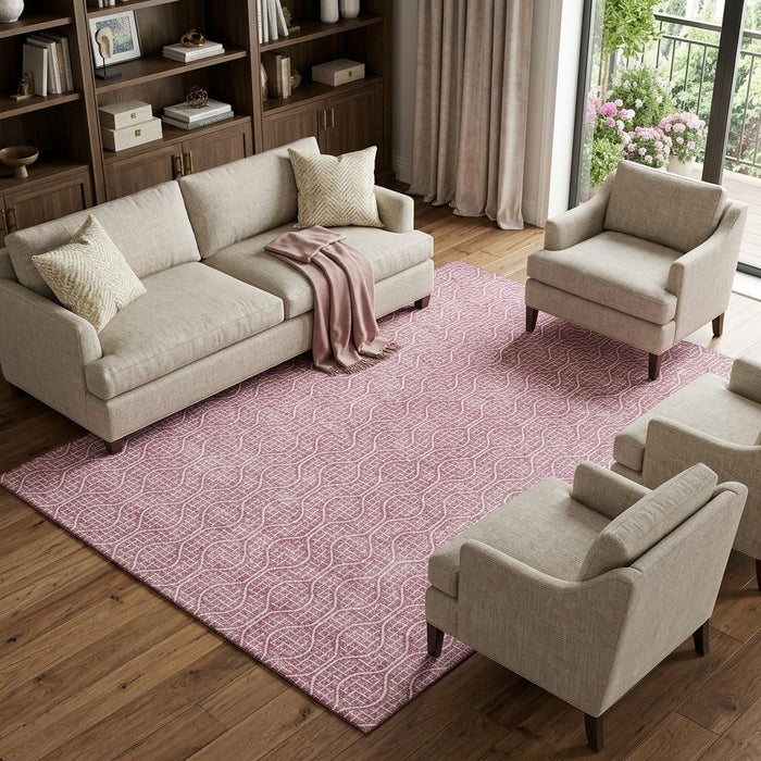 10' X 14' Geometric Washable Area Rug With UV Protection (673609) - Blush / Ivory