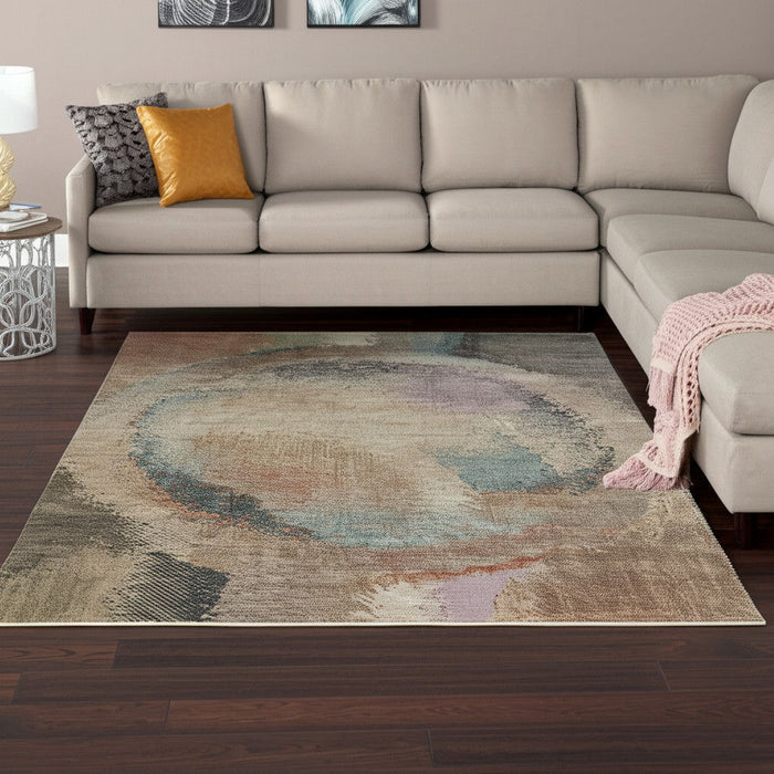 8' X 10' Abstract Distressed Area Rug - Brown