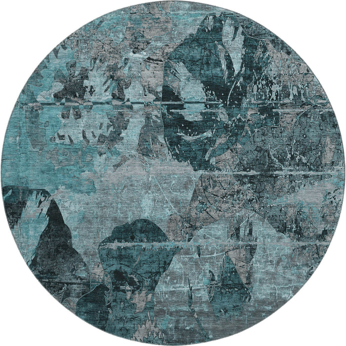 8' Abstract Washable Round Rug With UV Protection (648877) - Teal / Gray