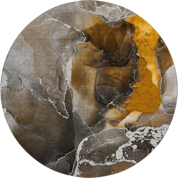 8' Abstract Washable Round Rug With UV Protection (646665) - Brown / Ivory
