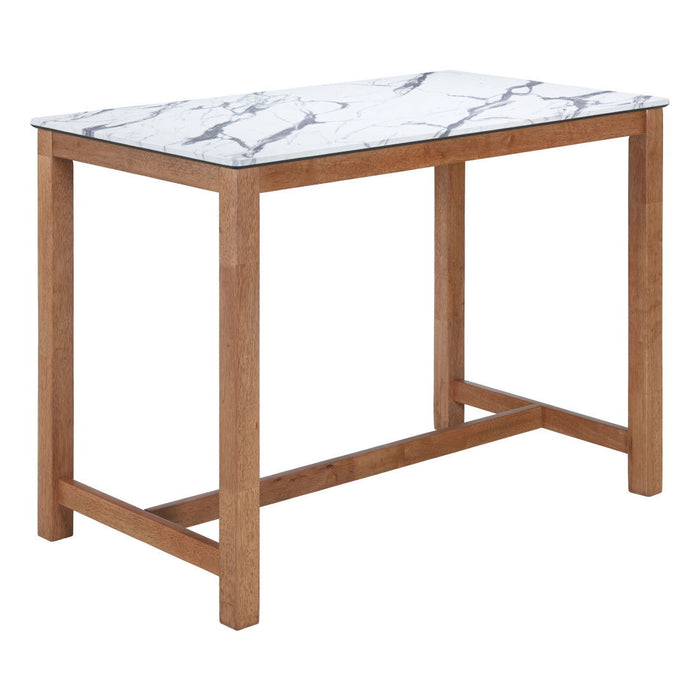 Faux Marble Solid Wood Rectangular Bar Table - White