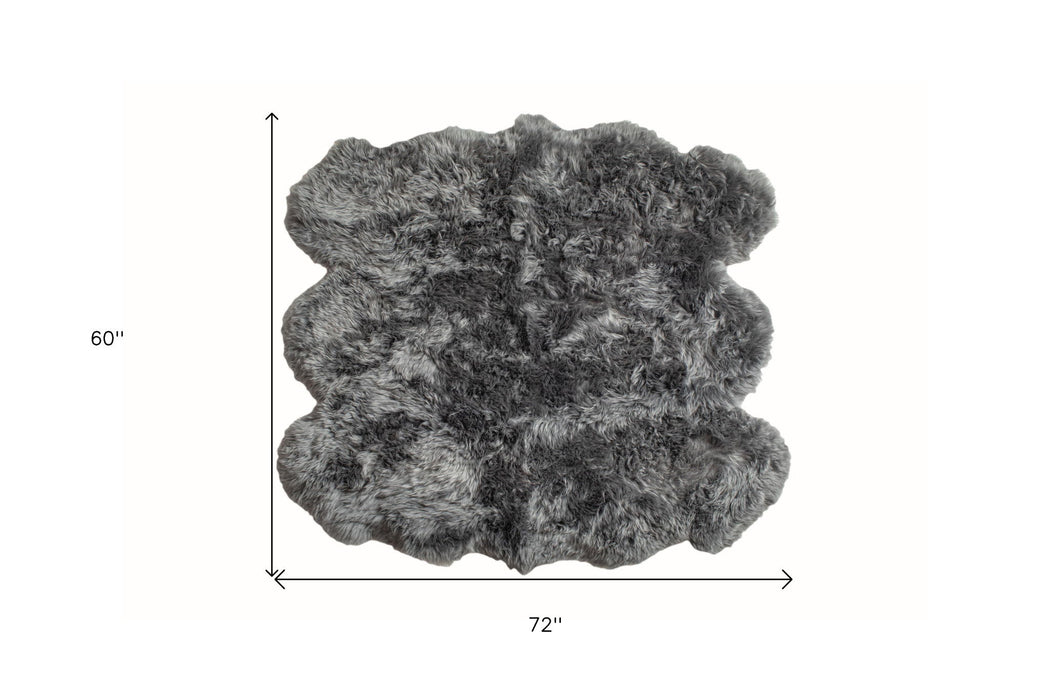 5' x 6' Wool Sheepskin Handmade Area Rug - Gray