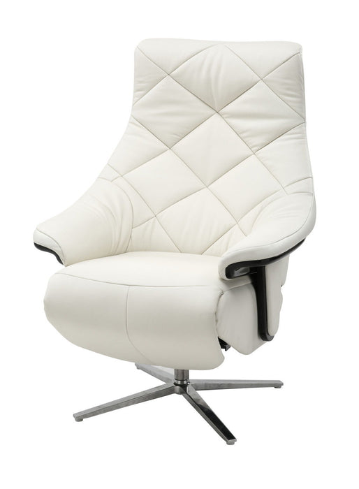 Tufted Genuine Leather Power Swivel Recliner - White