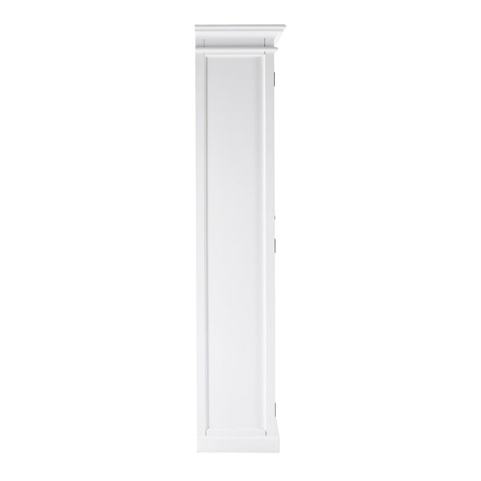 White wood and glass double door accent cabinet by HomeRoots, featuring sleek design and storage space.