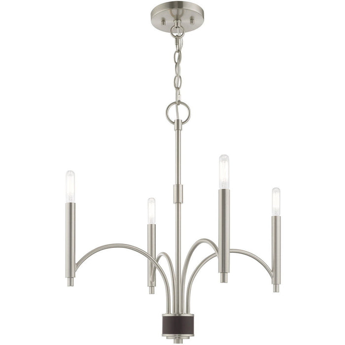22" Four Light Metal Dimmable Chandelier With Shades - Nickel