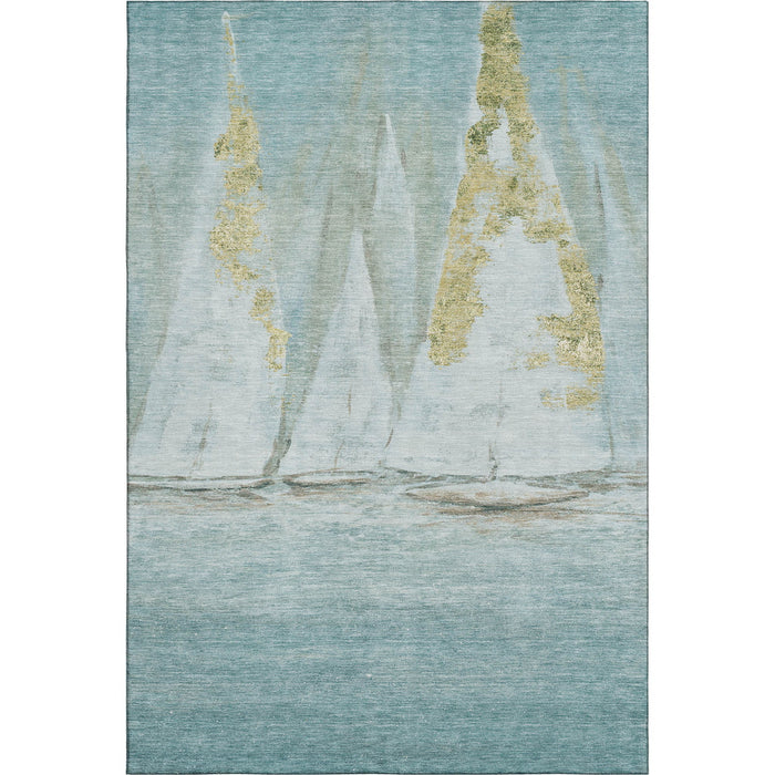 10' X 14' Nautical Washable Area Rug With UV Protection (717308) - Teal / Gold