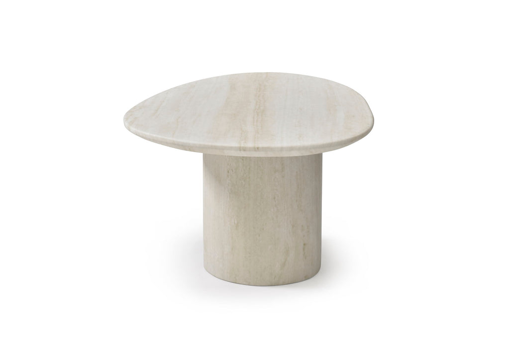 Marble Oval Pedestal End Table - Beige