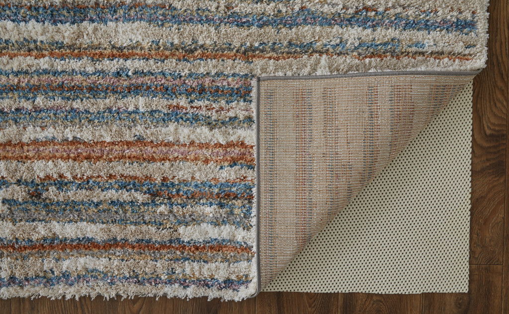 9' x 12' Striped Power Loom Stain Resistant Area Rug - Ivory Blue And Orange