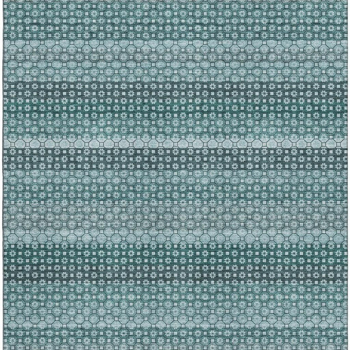 10' X 14' Striped Washable Area Rug With UV Protection (693612) - Teal / Gray / Ivory