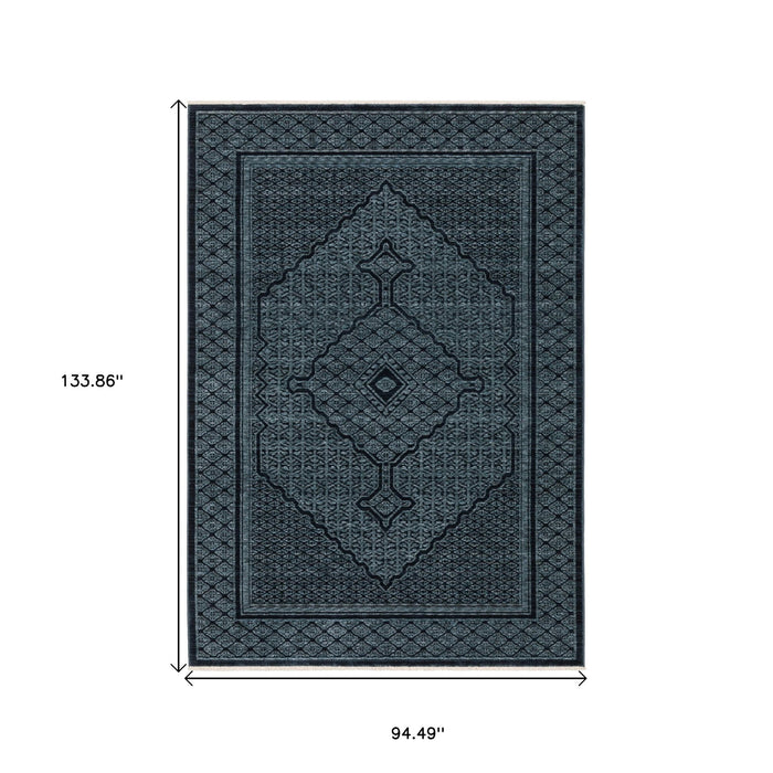 8' X 11' Medallion Area Rug With Fringe - Blue And Teal